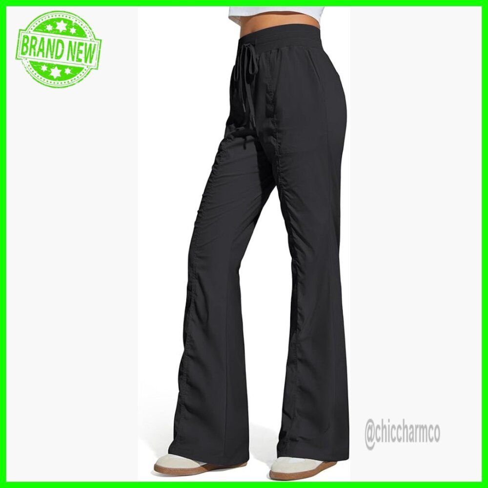 High Waist Flare Leggings With Pockets, Drawstring, Sweat Wicking, Bootcut